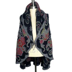 NWT Vintage Concepts Cardigan Vest Womens Size S Black Grey Floral Wool Blend